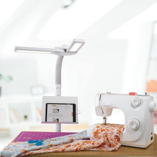 OttLite White Dual Shade LED Floor Lamp with USB Charging Station